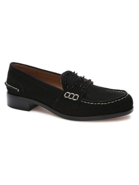 True Ivy Shoes - True Ivy Leather Black Ally Nubuck Studds Details Penny Slip On Loafer 8M